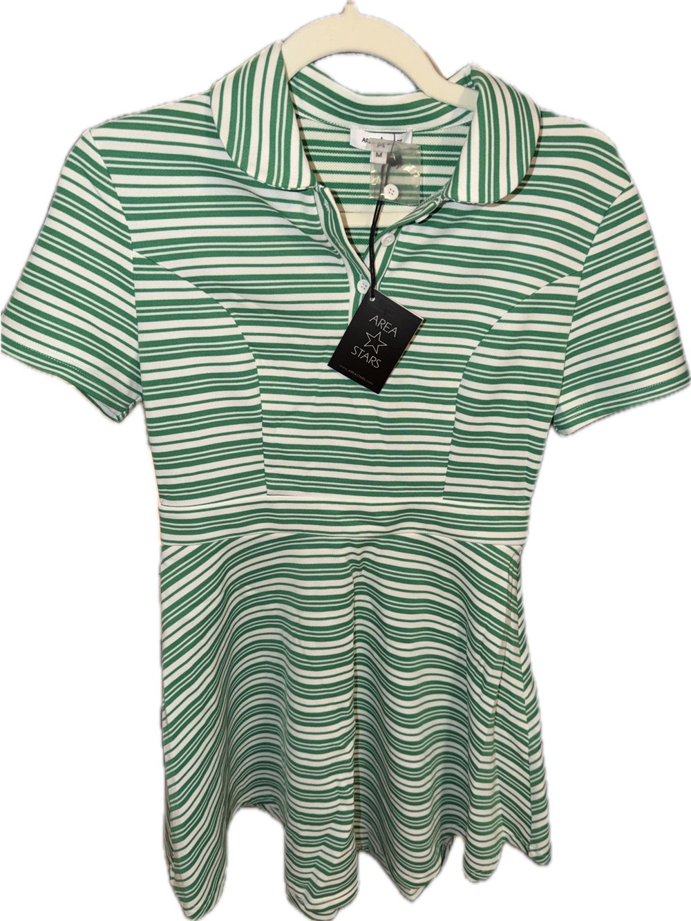 Area Stars Green & White Striped Mini Dress